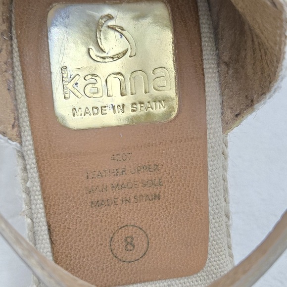 Kanna‎ Espadrille Wedge Sandals Peep Toe Ankle Strap Gold Size 38 - Picture 5 of 10